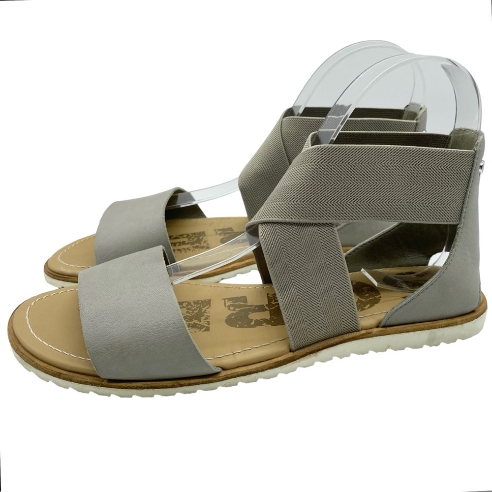 Sorel Sandals Ella Kettle Green Gray Elastic Ankle Strap Casual Womens Size 6.5
